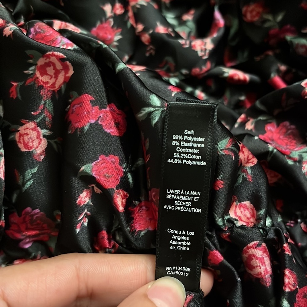 For Love & Lemons Melrose Satin Black and Pink Ruche Mini Puff sleeve dress - Picture 14 of 16